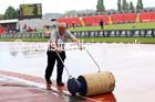 Drying the track, English Schools Track and Field. Photo: David T. Hewitson/Sports for All Pics
